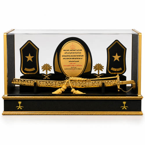 درع تكريم عسكري فاخر مع سيف ذهبي وقاعدة أنيقة – تص...