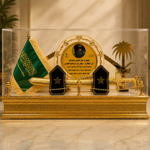 مجسم سيف ذهبي فاخر في صندوق زجاجي