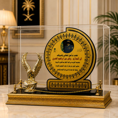 درع تكريمي فاخر داخل صندوق زجاجي