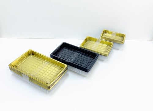 صحن سوشي ذهبي مستطيل + غطاء 10 حبة 7021