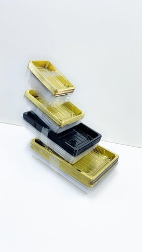 صحن سوشي ذهبي مستطيل + غطاء 10 حبة 7021