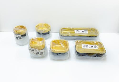 قالب المنيوم دائري اسود / ذهبي + غطاء شفاف 125 مل...