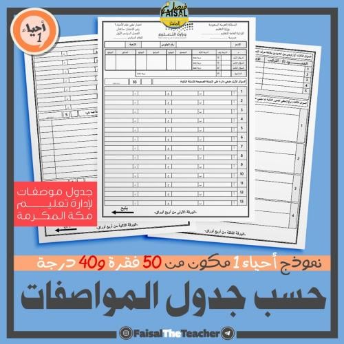 اختبار نهائي بالمواصفات لأحياء 1 من 50 فقرة