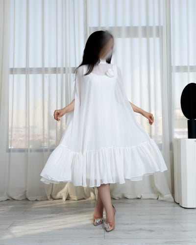 فستان شيفون ذهبي- اللون أبيض