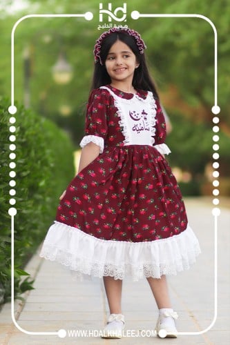 فستان شالكي عنابي/دانتيل