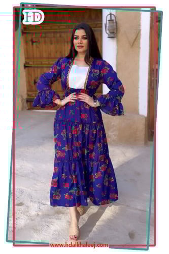 جلابيه شالكي ازرق ورد كبير 2025