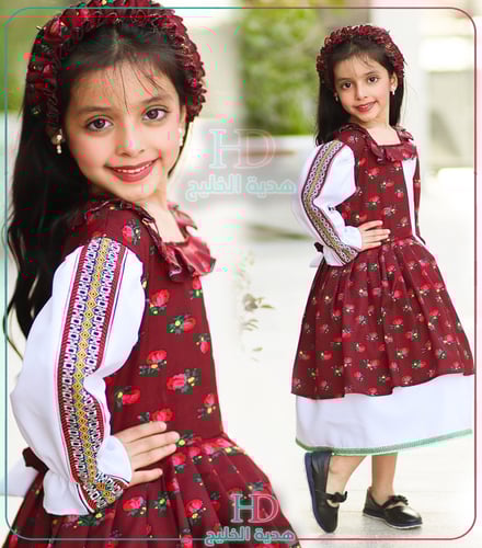 فستان شالكي عنابي/ابيض/سدو