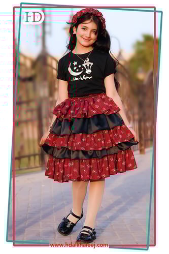 تنوره شالكي عنابي مع اسود + تيشرت اسود