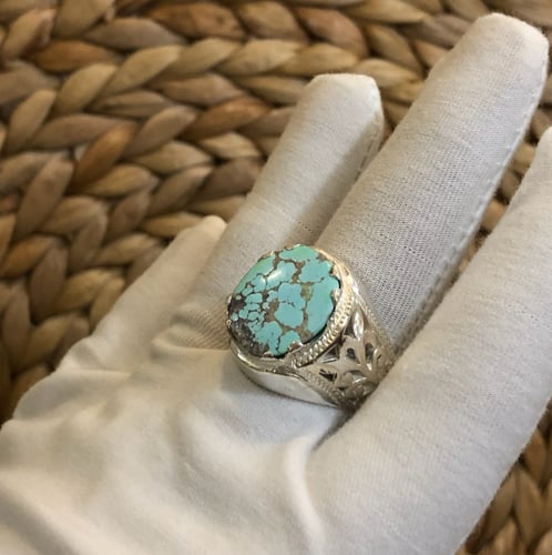 خاتم الفضة مع حجر فيروز نشابوري إيراني معدني صياغة...