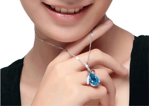 سلسال بتصميم سواروفسكي قطرة ماء ازرق سماوي