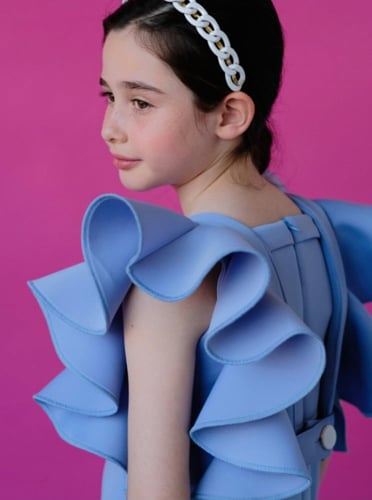 فستان ازرق بكرانيش كبيره بتصميم عصري