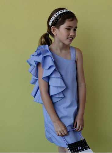 فستان ليلكي بكتف مزين بالكرانيش