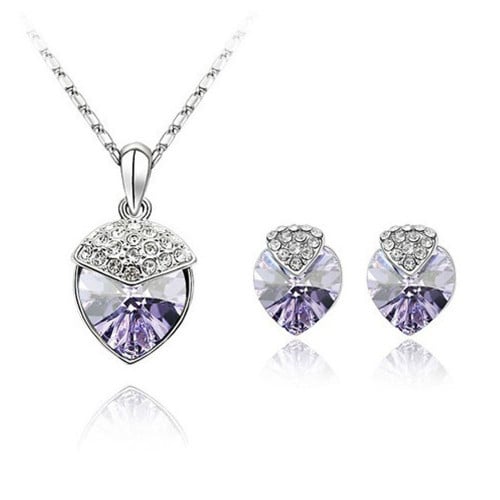 طقم مجوهرات مكون من اقراط وقلادة كريستال بنفسجي مز...