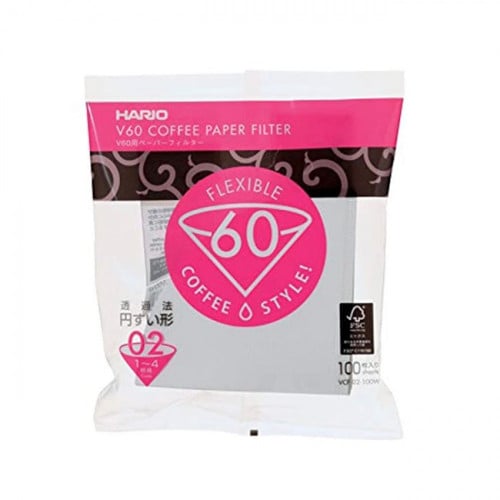 فلاتر هاريو V60 ورقية بيضاء مقاس 02 - 100 حبة