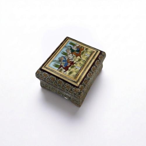 صندوق خشب نقش أصفهان يدوي ملون 10سم * 14سم