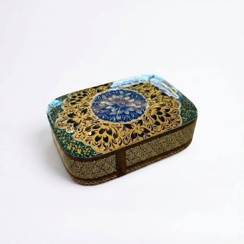 صندوق خشب نقش أصفهان يدوي ملون 11.5 سم * 8 سم