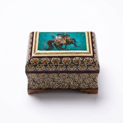 صندوق خشب نقش أصفهان يدوي ملون 11سم * 9سم