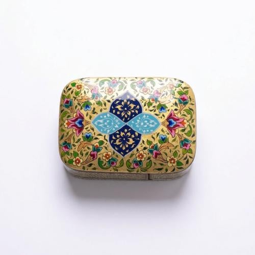 صندوق خشب نقش أصفهان يدوي ملون 11سم * 8سم