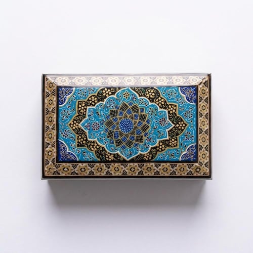 صندوق خشب نقش أصفهان يدوي ملون 14 سم * 10سم