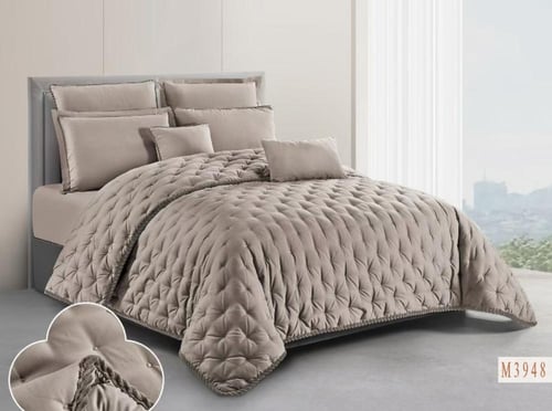 مفرش روزا مطرز لون بني 8 قطع صيفي مزدوج