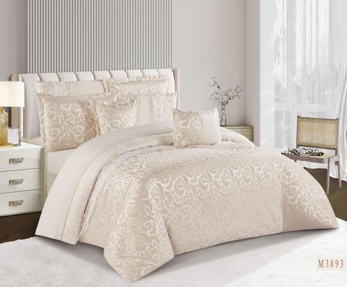 مفرش شانيل فاخر 8 قطع لون بيج صيفي مزدوج