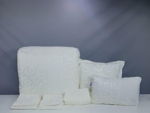 مفرش شانيل فاخر 8 قطع لون سكري صيفي مزدوج