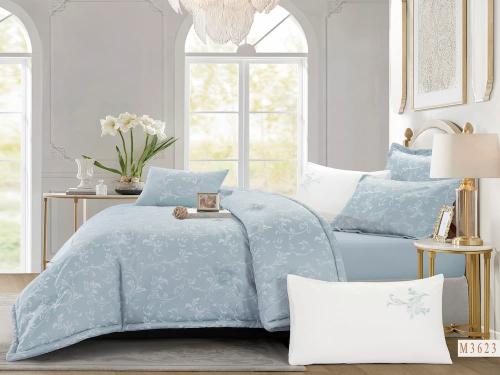 مفرش سدرة جاكار لون سماوي 7 قطع صيفي مزدوج