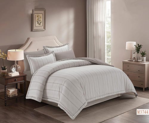 مفرش هوتيل فندقي مقلم لون رمادي غامق صيفي مزدوج