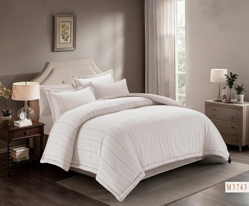 مفرش هوتيل فندقي مقلم لون بيج فاتح صيفي مفرد ونصف