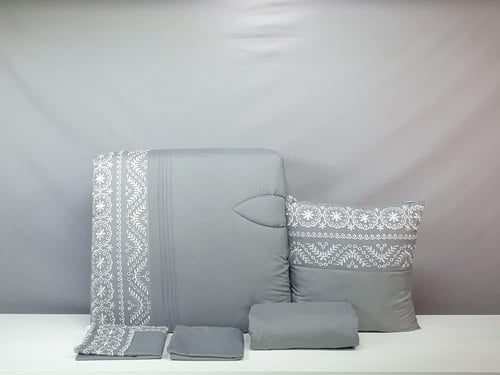 مفرش ايسل رصاصي غامق مطرز 5 قطع صيفي مفرد ونصف