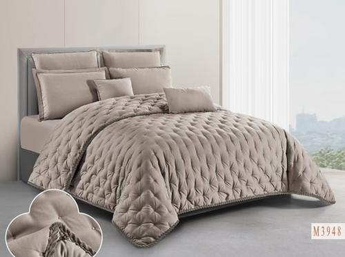 مفرش روزا مطرز لون بني 8 قطع صيفي مزدوج