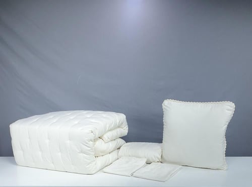 مفرش روزا مطرز لون بيج فاتح 5 قطع صيفي مفرد ونصف