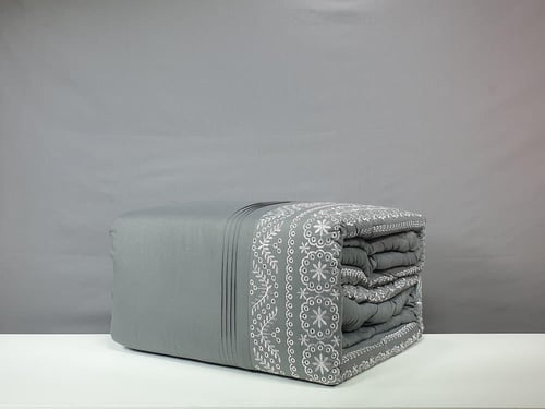 مفرش ايسل رصاصي غامق مطرز 7 قطع صيفي مزدوج