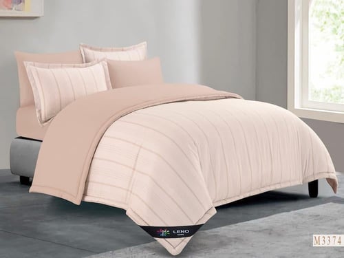 مفرش هوتيل فندقي مقلم لون لحمي صيفي مفرد ونصف