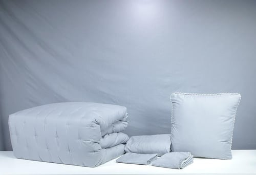 مفرش روزا مطرز لون رصاصي غامق 5 قطع صيفي مفرد ونصف