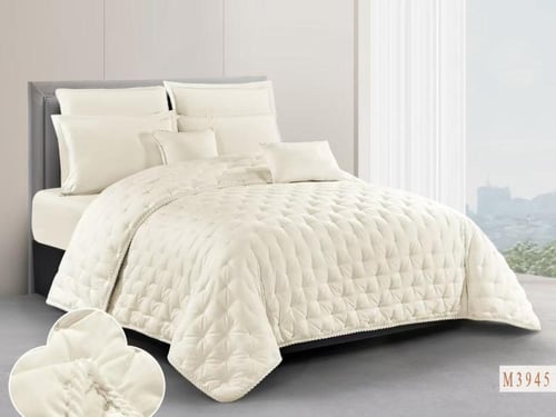 مفرش روزا مطرز لون سكري 8 قطع صيفي مزدوج