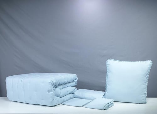 مفرش روزا مطرز لون تيفاني 5 قطع صيفي مفرد ونصف