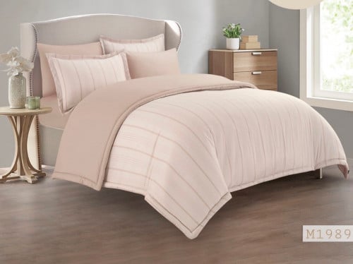 مفرش هوتيل فندقي مقلم لون لحمي صيفي مزدوج