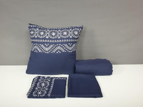 مفرش ايسل كحلي مطرز 5 قطع صيفي مفرد ونصف