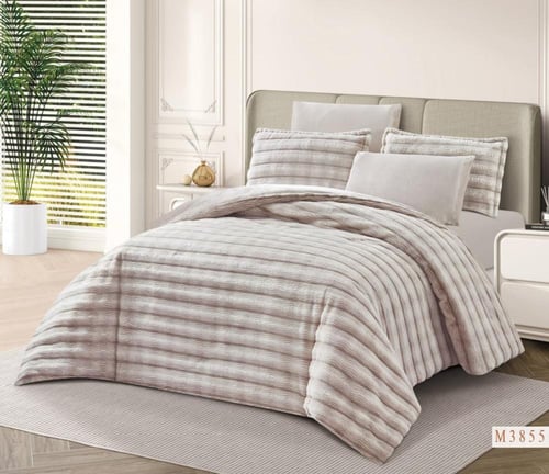 مفرش كتاليا فرو أرنب لون رمادي شتوي مزدوج