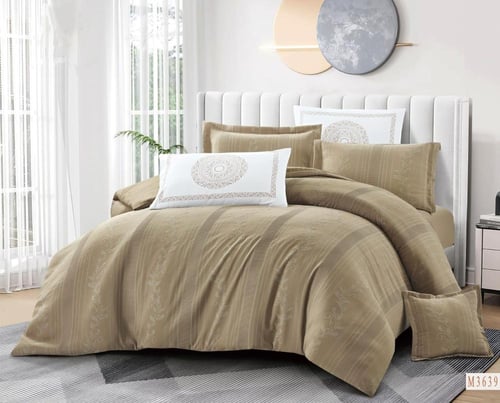 مفرش لورين جاكار لون بيج غامق 7 قطع صيفي مزدوج