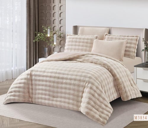 مفرش كتاليا فرو أرنب لون بيج غامق شتوي مزدوج