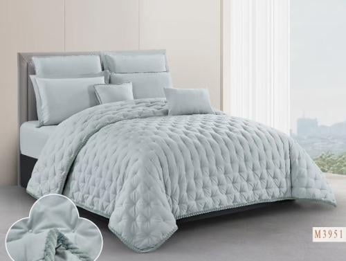 مفرش روزا مطرز لون تيفاني 5 قطع صيفي مفرد ونصف