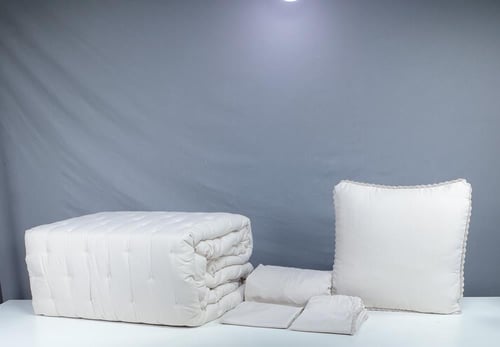 مفرش روزا مطرز لون بيج غامق 5 قطع صيفي مفرد ونصف