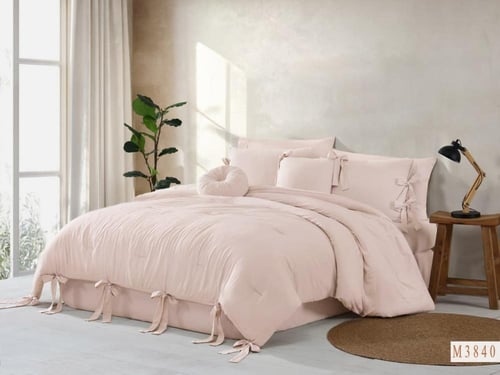 مفرش ميان لون وردي 6 قطع صيفي مفرد ونصف