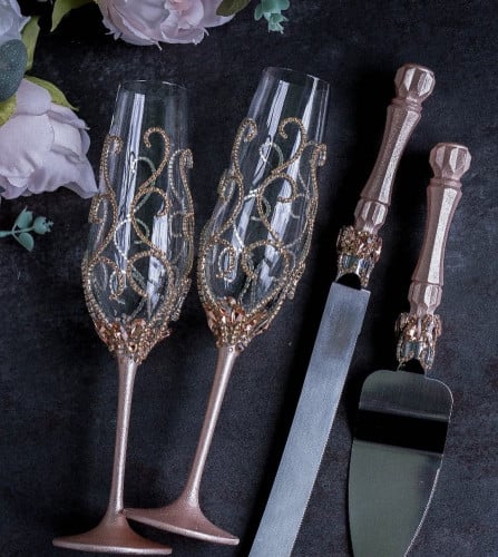 طقم عرسان مكون من 12 قطعة مرصع ب كريستال شوارفسكي