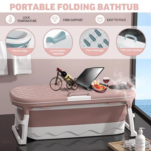 بانيو متنقل قابل للطي / وردي مع مخدة اسفنج مجانا