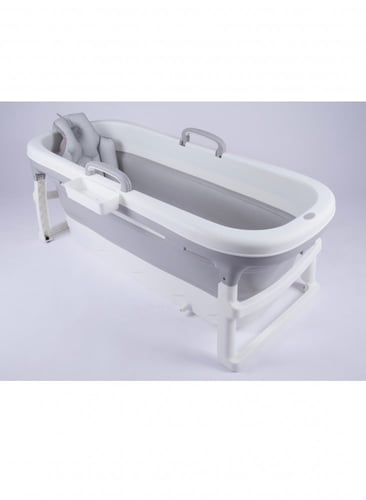 بانيو متنقل قابل للطي مع مخدة اسفنج رمادي