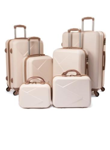 ليمرا طقم شنط سفر مكون من 6 قطع سفر لون بيج/ذهبي