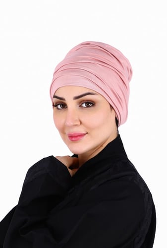 توربان آسيا متعدد الثنيات - قماش قطن بلون وردي من...